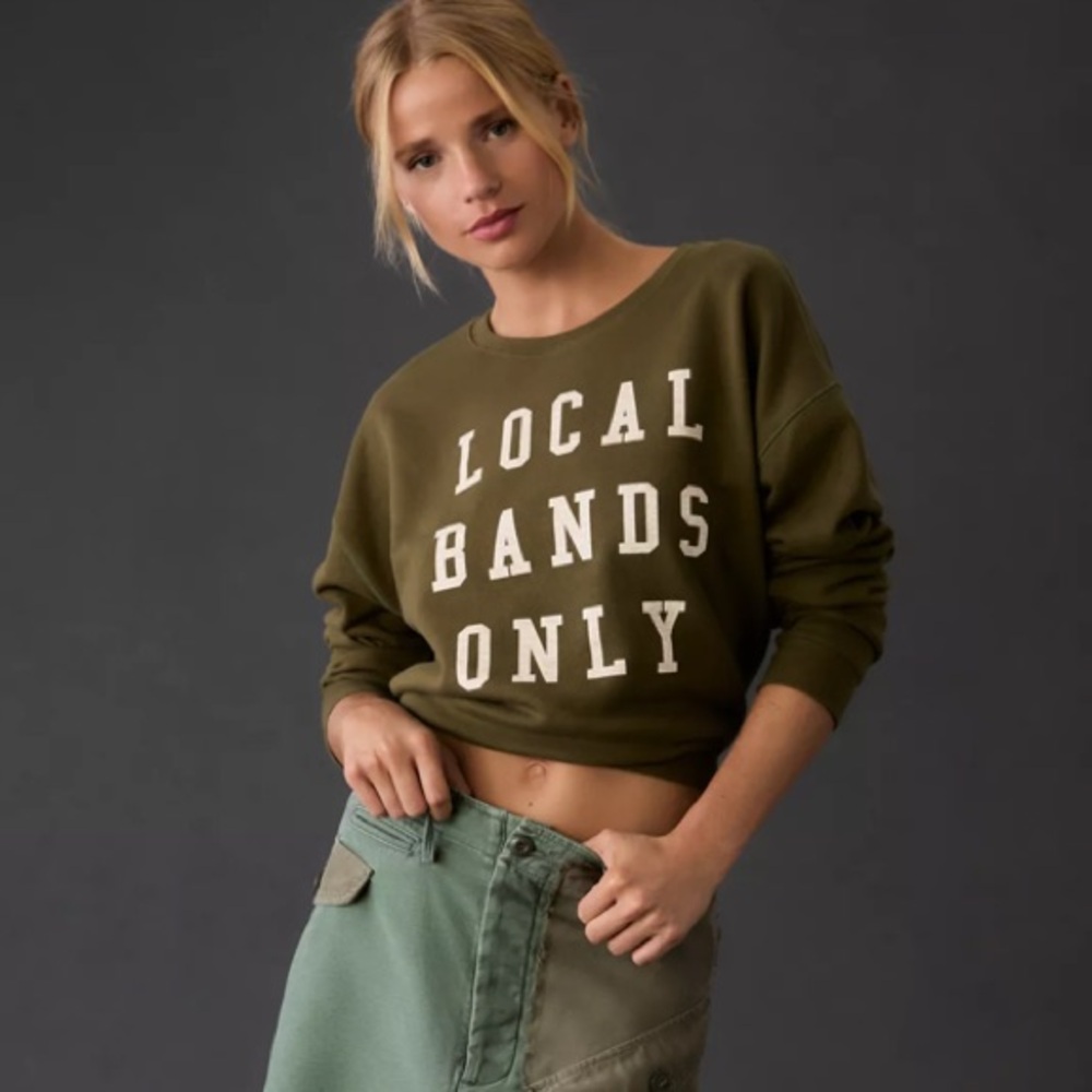 Pilcro Local Bands Only 100% Cotton Oversized Cropped Crewneck Sweatshirt XS